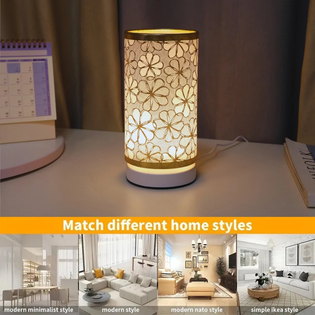 Modern Nordic Style Fabric Desk Lamp, USB Powered