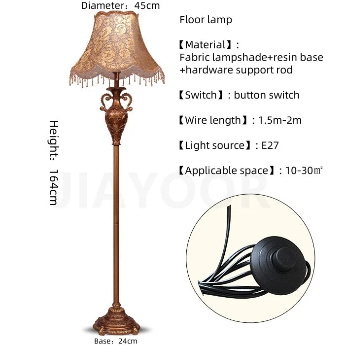 European Luxury Floor Lamp Retro Home Living Room Lamp