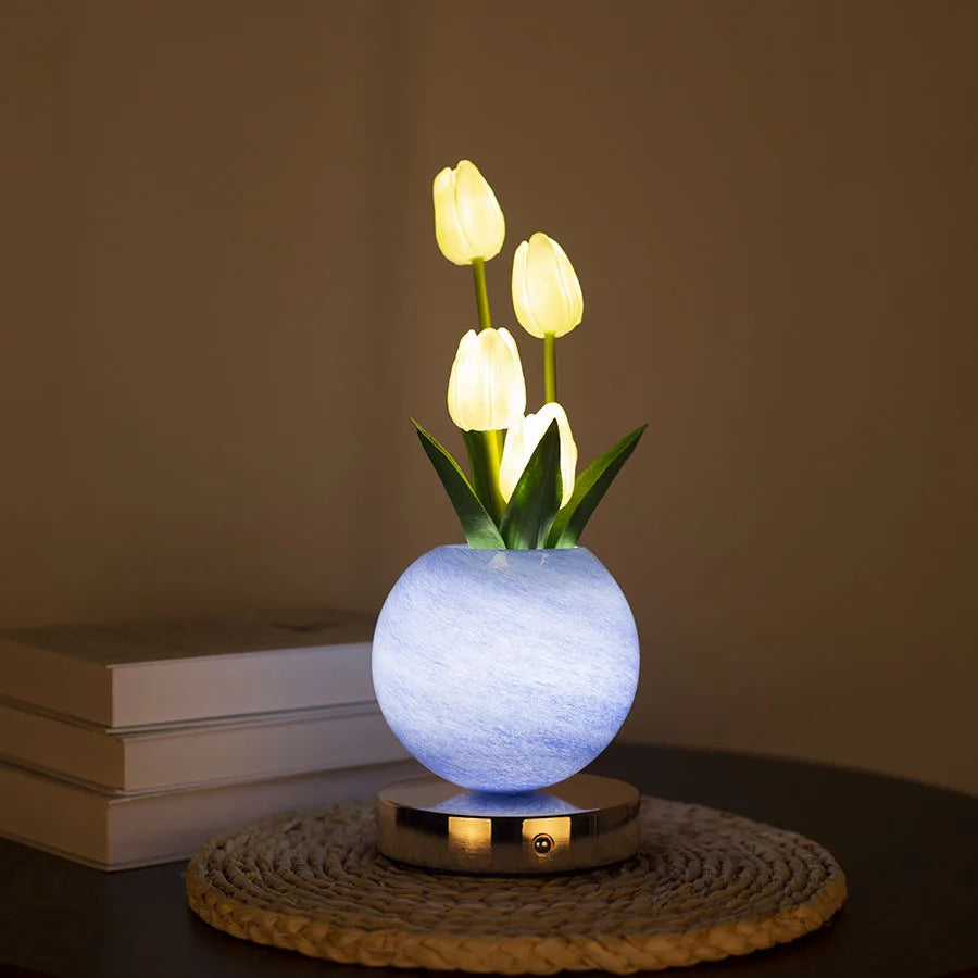 Dimmable Tulip LED Night Light USB Rechargeable Desk Decor Lamp