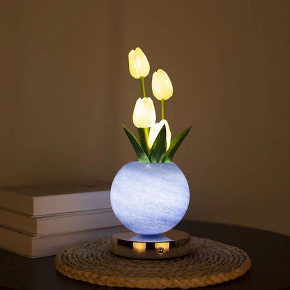 Dimmable Tulip LED Night Light USB Rechargeable Desk Decor Lamp