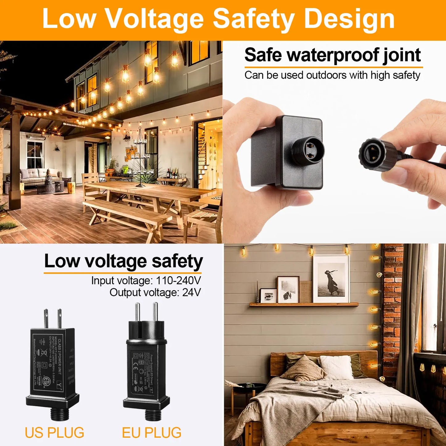 String Lights Outdoor Garland 24V EU US Led Patio Lights