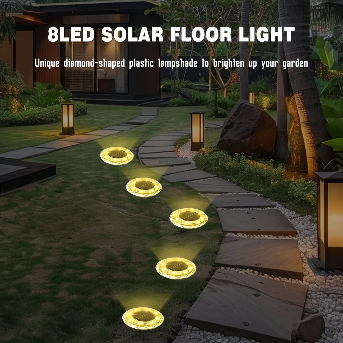 Solar Lights Outdoor Waterproof 8 LED Solar Ground Light