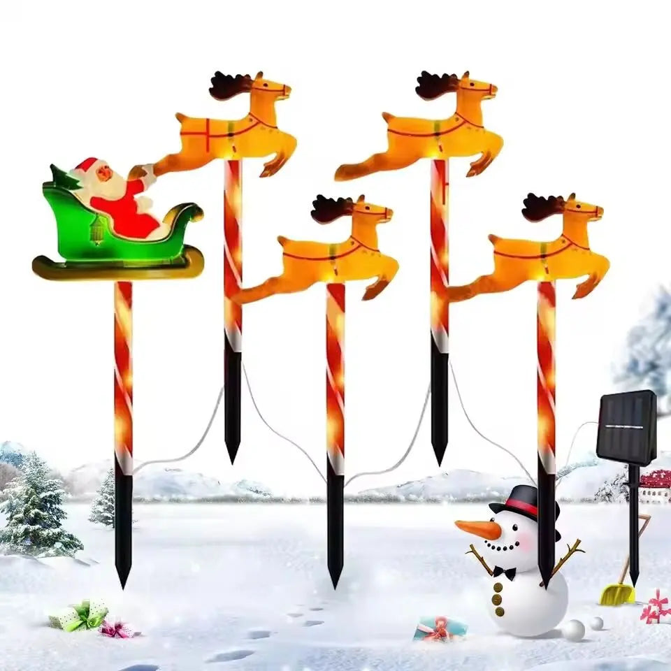 5 Pieces /Set LED Solar Christmas Santa Claus&Reindeer Garden Lights