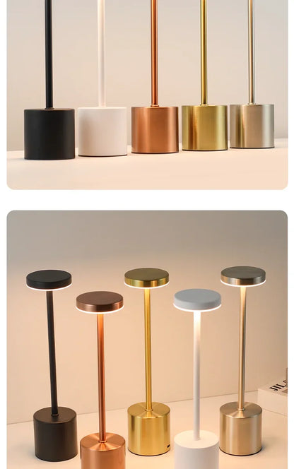 Simple LED Rechargeable Touch Metal Table Lamp Three Colors