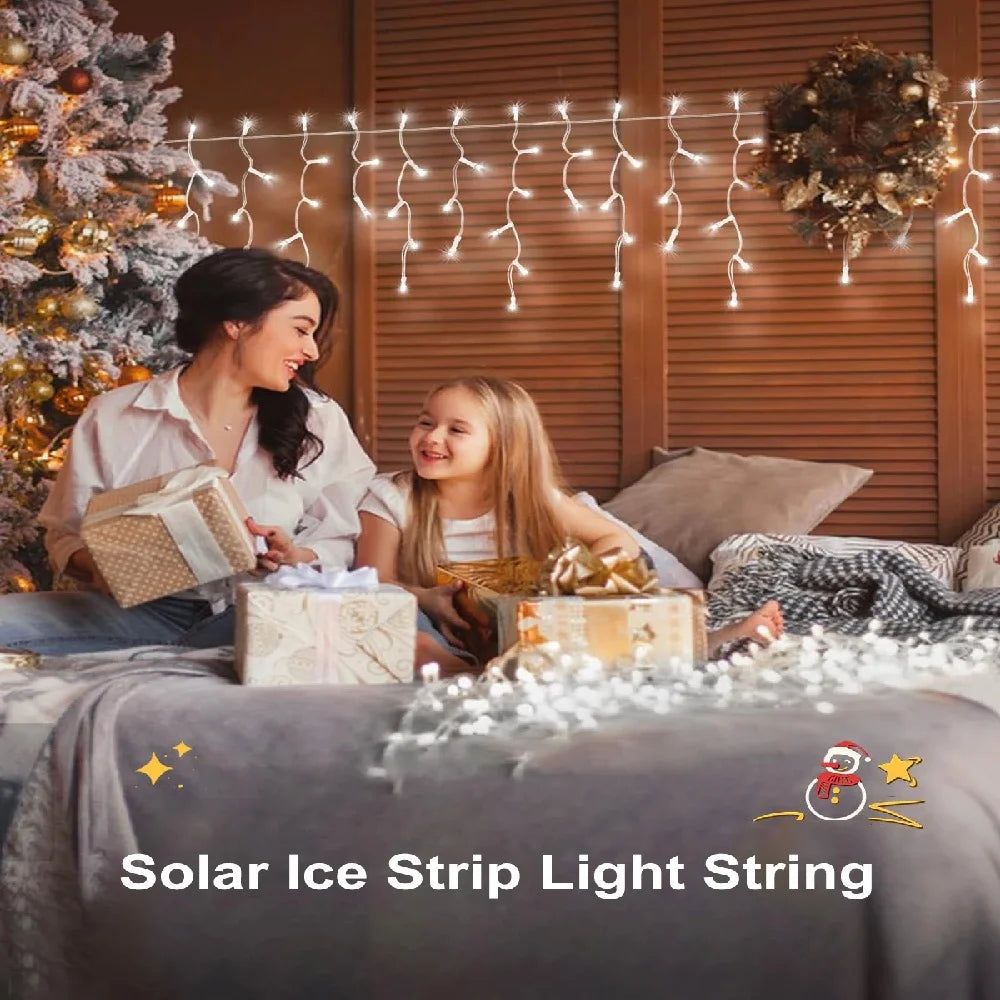 Christmas Lights Outdoor Waterproof Solar Curtain Icicle Lights