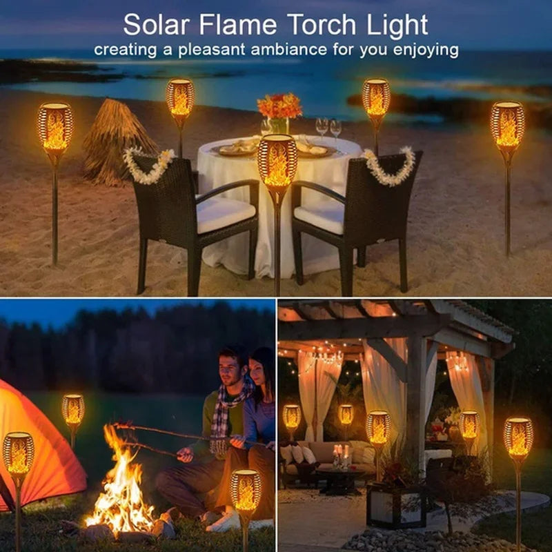 Solar Flame Torch Lights Flickering Light Waterproof Lamps