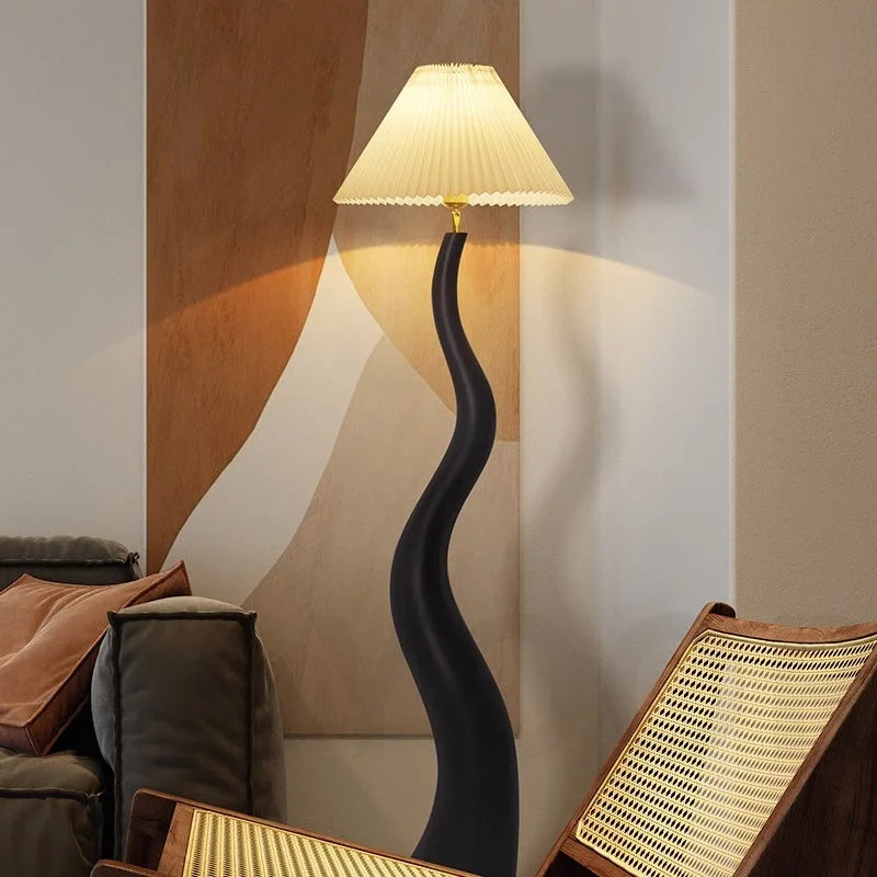 Vintage Living Room Floor Lamp Nordic Mushroom Wood Grain Light