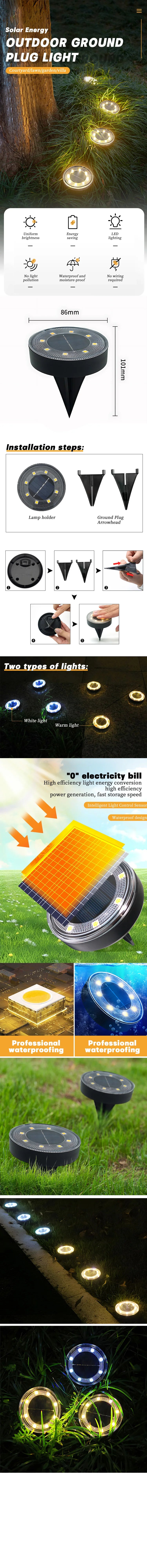 LED Outdoor Solar Power Ground Light IP68 Waterproof Lighting