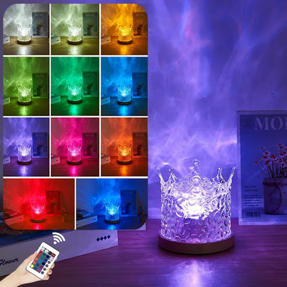 Dynamic Rotating Water Projector Night Light Flame Crystal Lamp Ocean Light