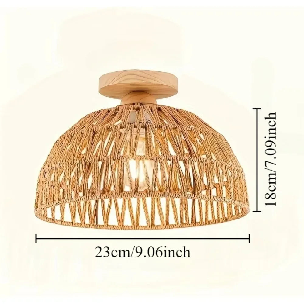 1pc Handwoven Rattan Lamp Chandeliers - Semi-Flush Mount