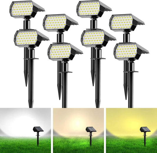 Solar Spot Lights Outdoor 74 LED 3 Colors 2-in-1 Solar Landscape