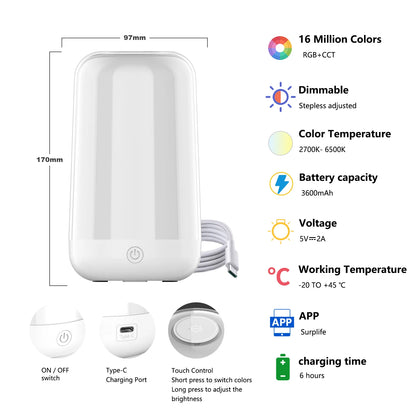 Smart Touch Bedside Table Lamp Dimmable RGB Bluetooth