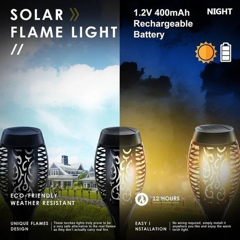 Solar Flame Torch Lights Flickering Light Waterproof Lamps