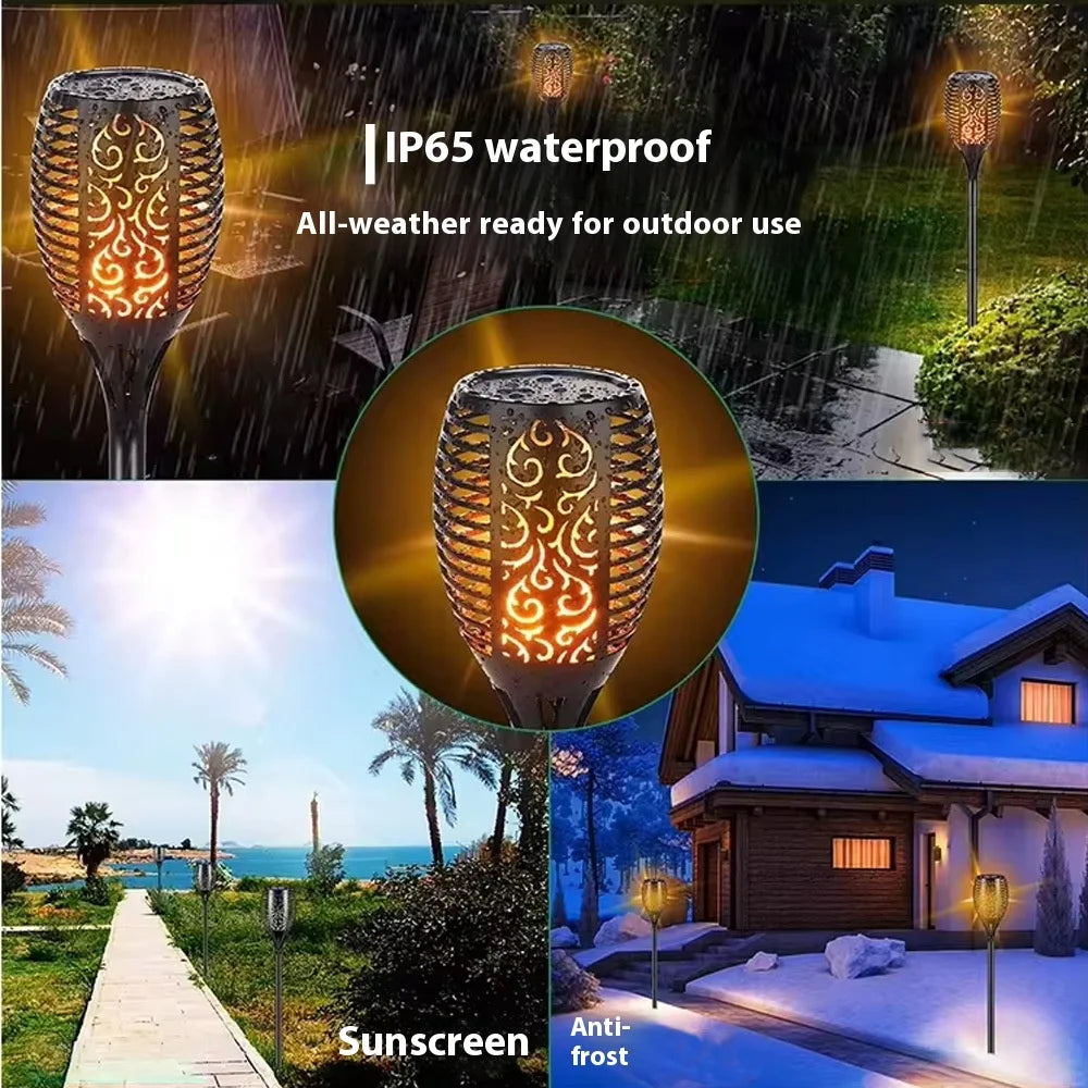 Solar Garden Flame Lights Flickering Flame Lamp Outdoor Lawn Light