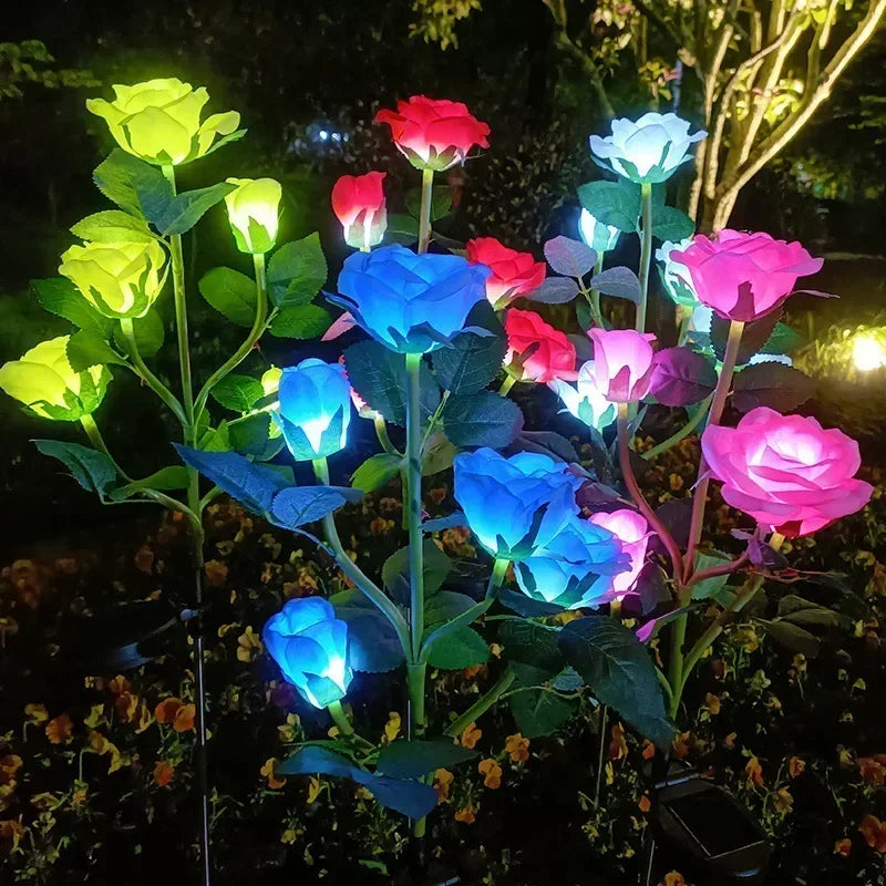 LED Solar 5-heads Rose Flower Outdoor Summer Lawn Lamp