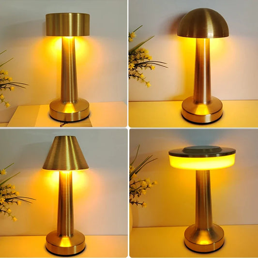 Retro Mushroom Led Table Lamp Rechargeable Stepless Night Light