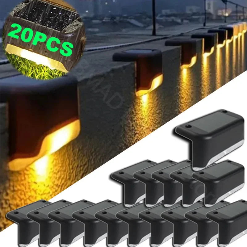 Outdoor Solar Step Lights Warm White LED Waterproof Stair Path Lighting