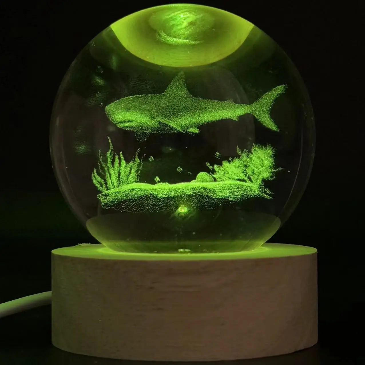 3D Ocean Shark Crystal Ball Color Laser Carved Nightlight