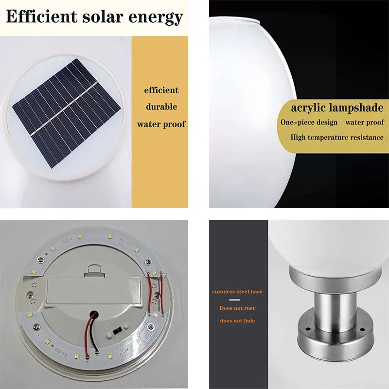 LED Ball Solar Outdoor Light Stainless Steel Solar Post Light