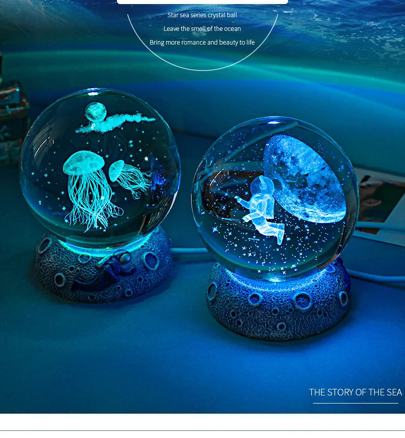 New Crystal Ball Night Light Ornament Luminous Resin Base Glass