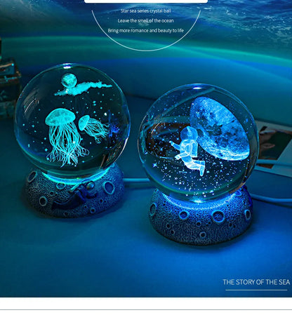 New Crystal Ball Night Light Ornament Luminous Resin Base Glass