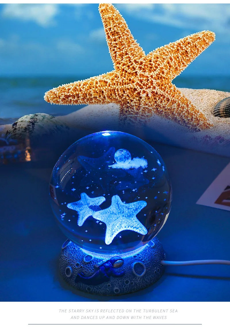 New Crystal Ball Night Light Ornament Luminous Resin Base Glass