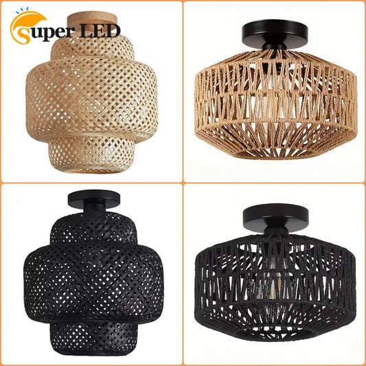 1pc Handwoven Rattan Lamp Chandeliers - Semi-Flush Mount
