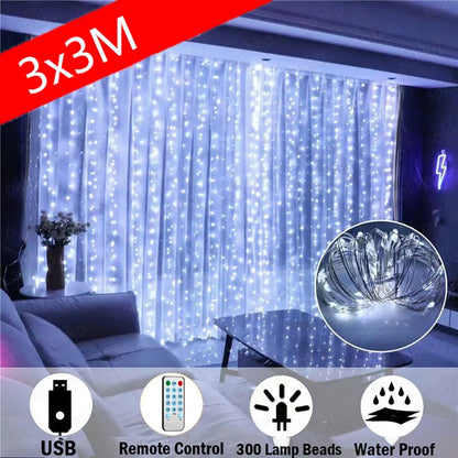 LED Garland Curtain Lights 8 Modes USB Remote Control