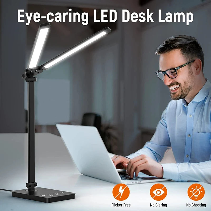 Double Head LED Desk Lamp Dual Swing-arm Table Lamp