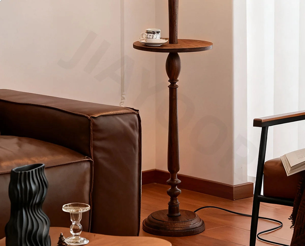 French Retro Solid Wood Floor Lamp Living Room Standing Lamp