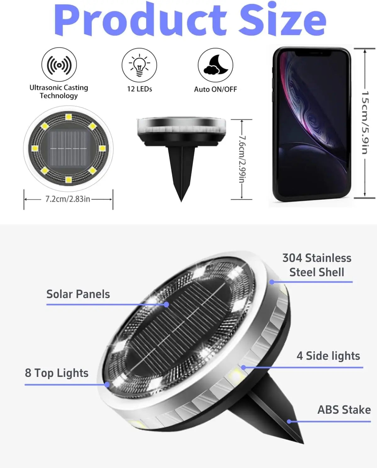 Solar Garden Lights Outdoor 8 LEDs Disk Underground Lamp