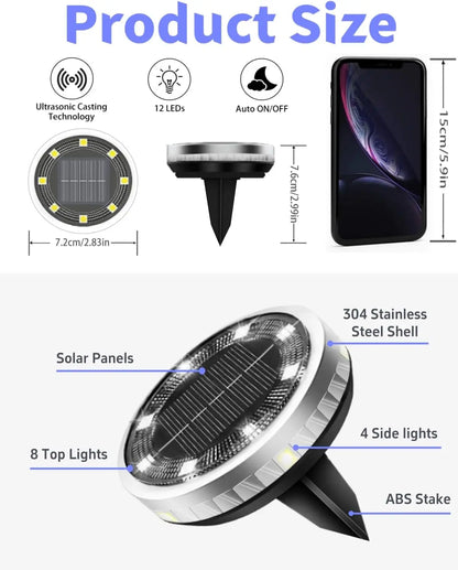 Solar Garden Lights Outdoor 8 LEDs Disk Underground Lamp