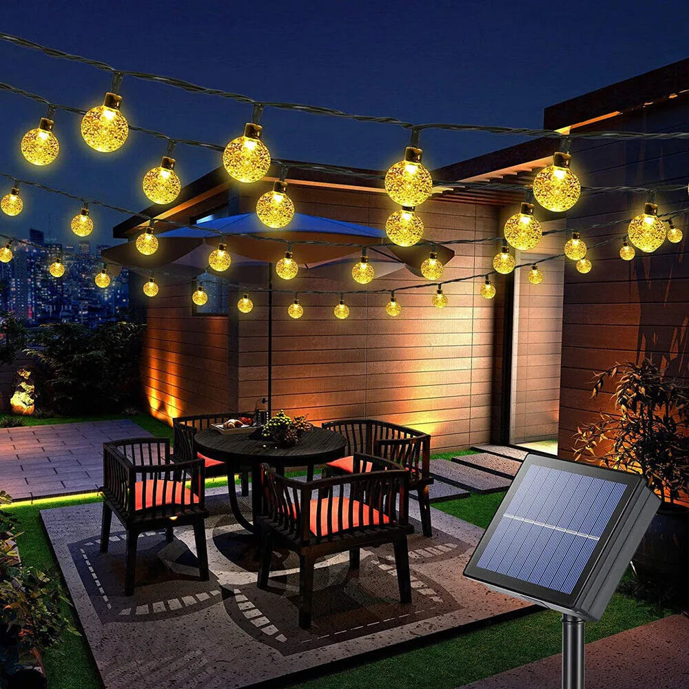 LED Solar Powered Crystal Ball Fairy String Lights Garden
