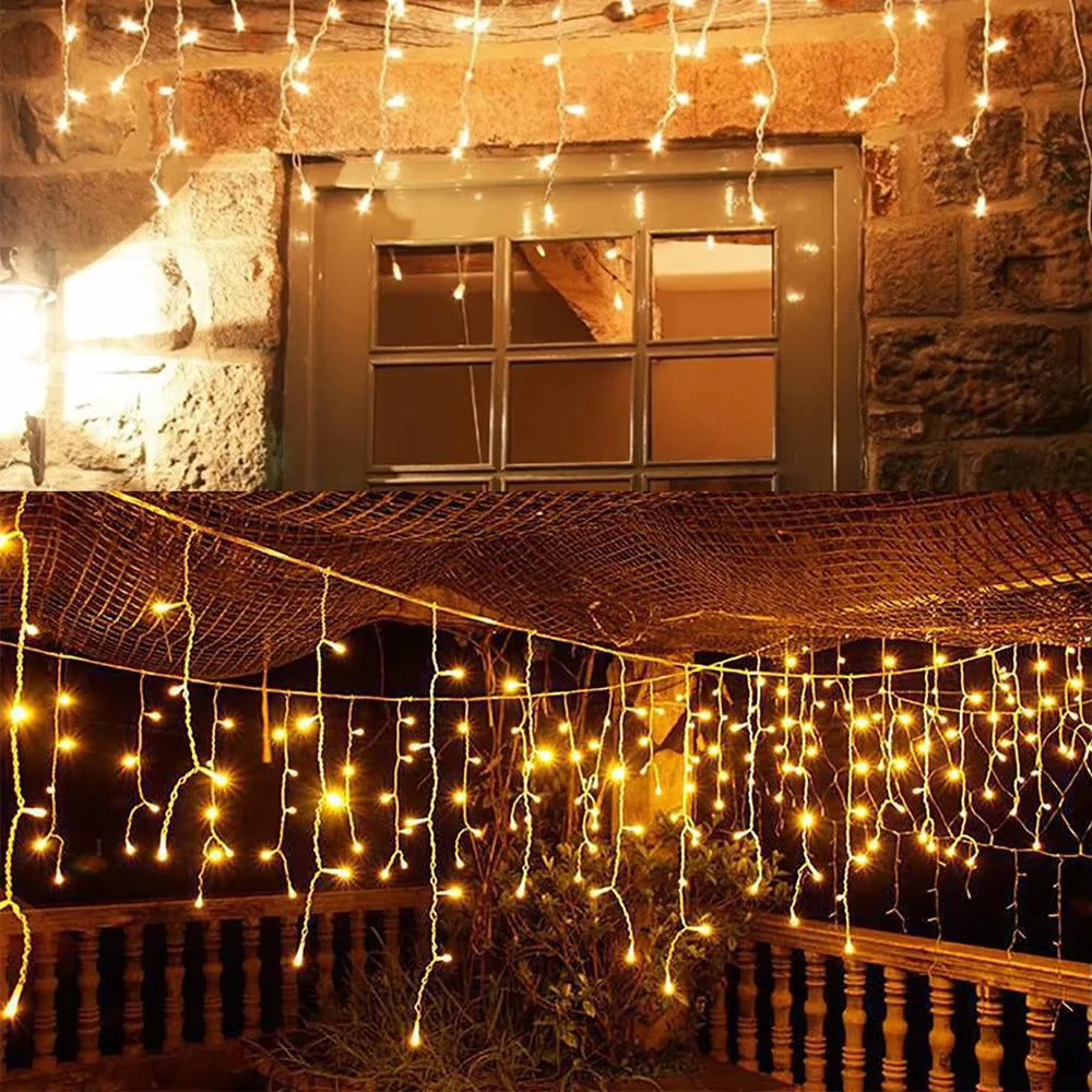 Solar Curtain Icicle Light 3.5M Eaves Outdoor Fairy String Lights