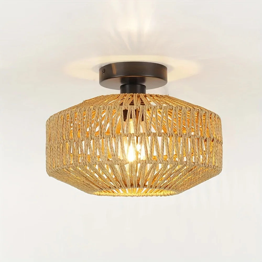1pc Handwoven Rattan Lamp Chandeliers - Semi-Flush Mount