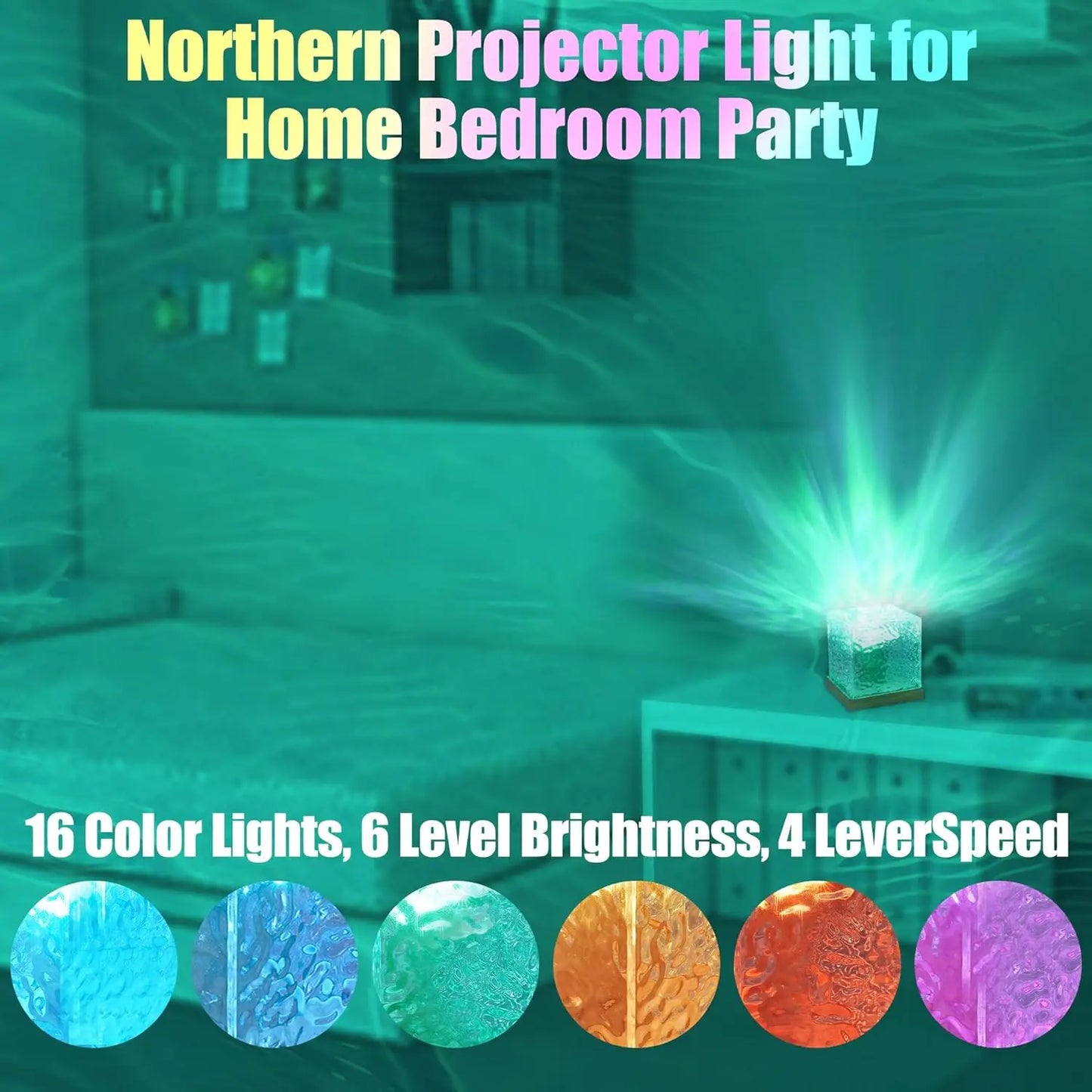 Dynamic Rotating Water Projector Night Light Flame Crystal Lamp Ocean Light