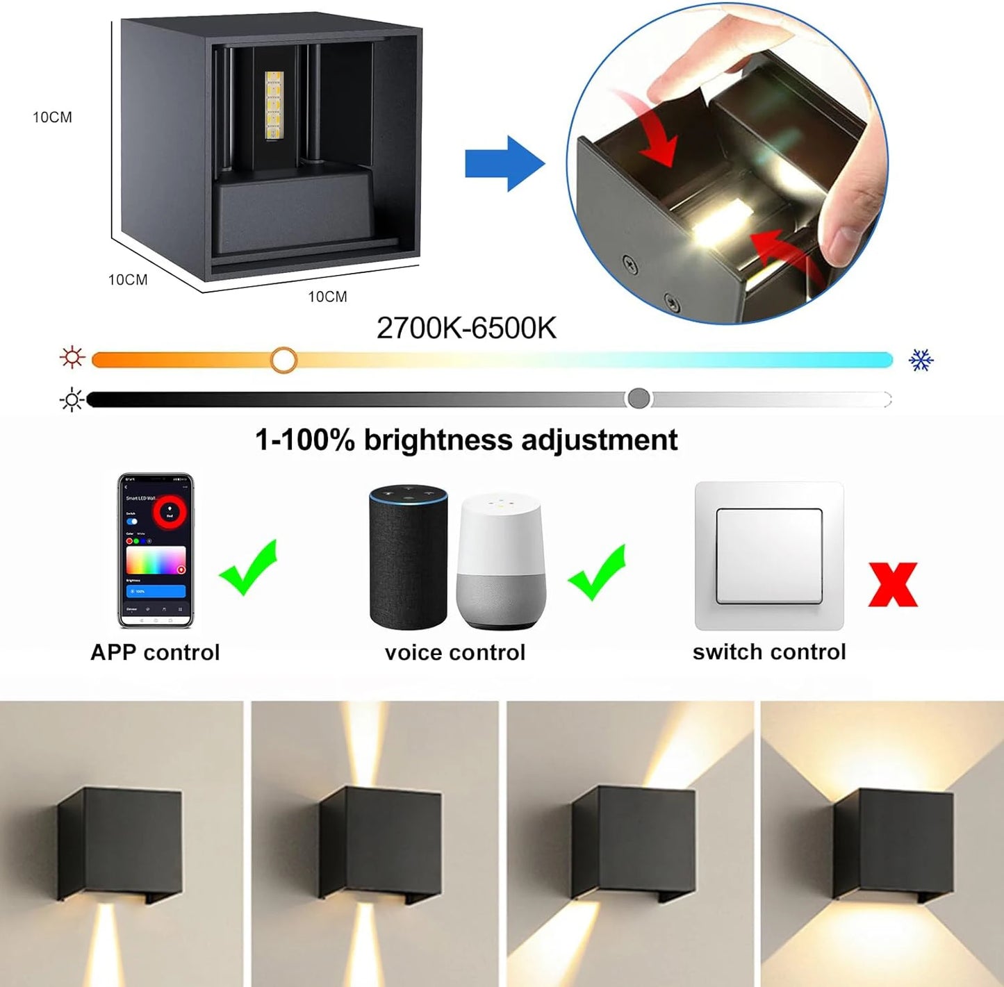 Tuya Outdoor Wall Light, Smart RGBCW Porch Lights