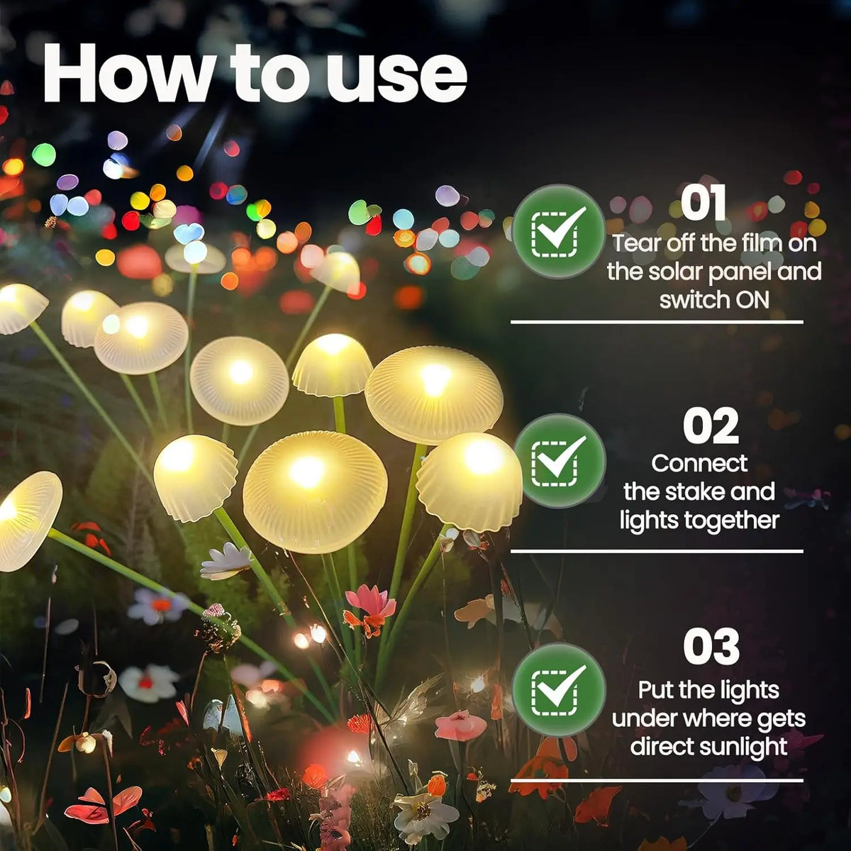 1pc Solar Mushroom Lights Dual Mode LED Waterproof Outdoor