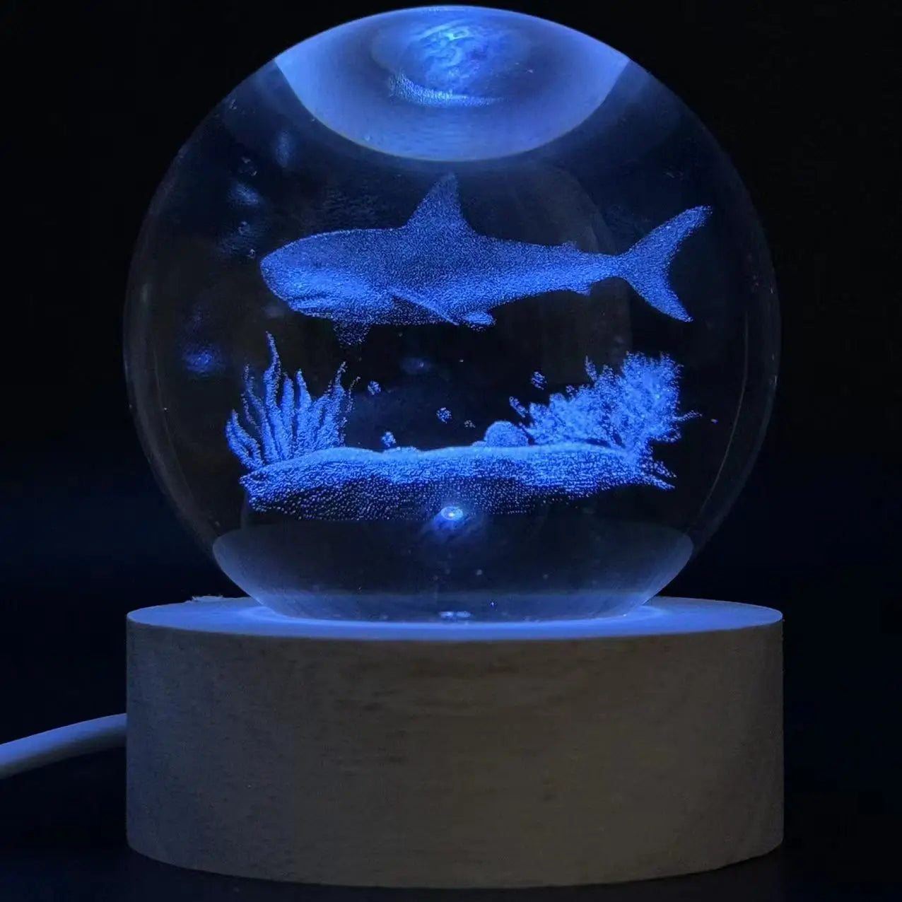 3D Ocean Shark Crystal Ball Color Laser Carved Nightlight