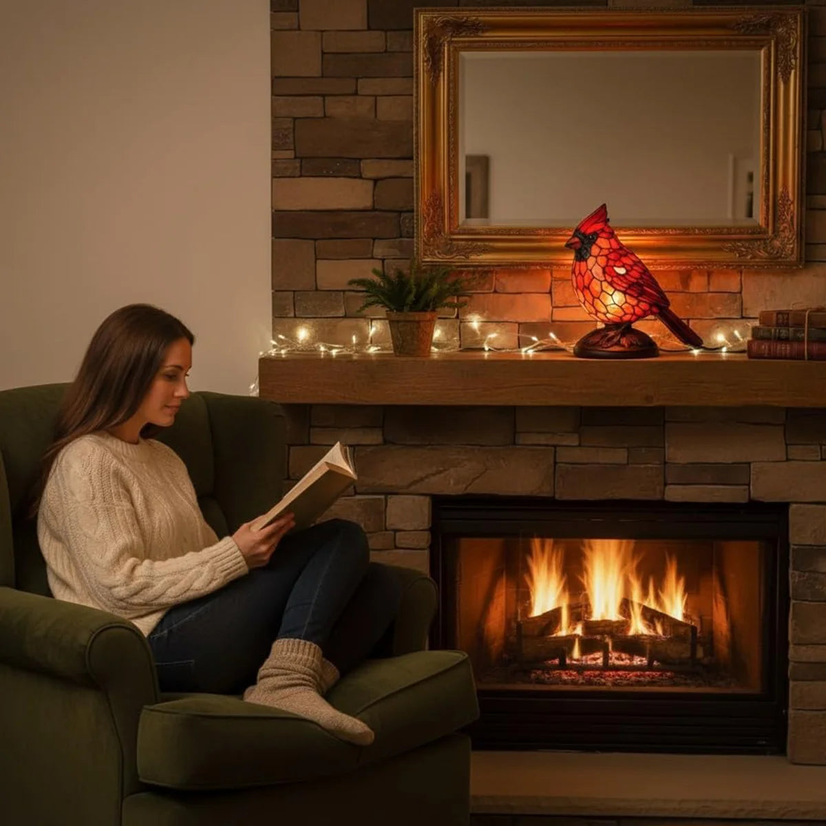 Cardinal Lamp Table Decor Gift Living Room Creative Night Light