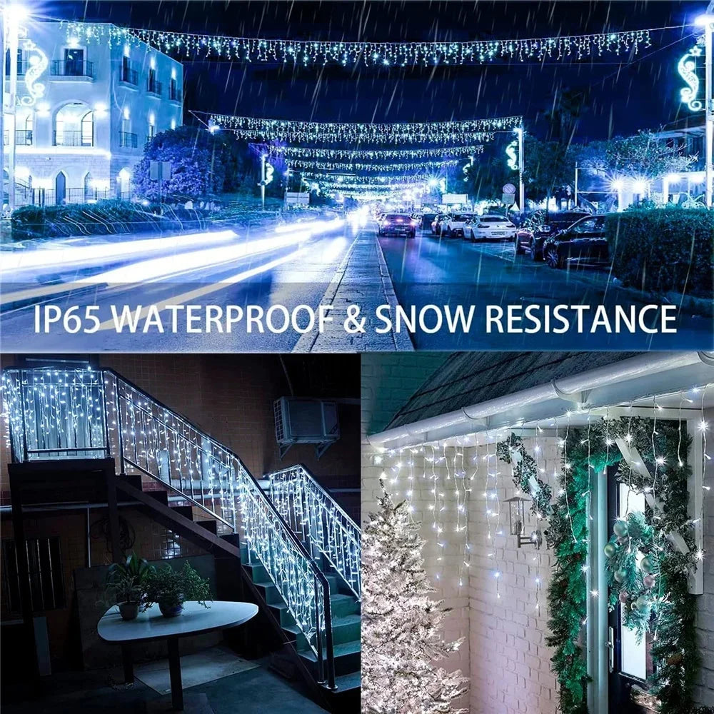Christmas Lights Outdoor Waterproof Solar Curtain Icicle Lights