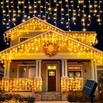 5.5M/9M Solar Curtain Icicle Light Outdoor Eaves Decor String Lights