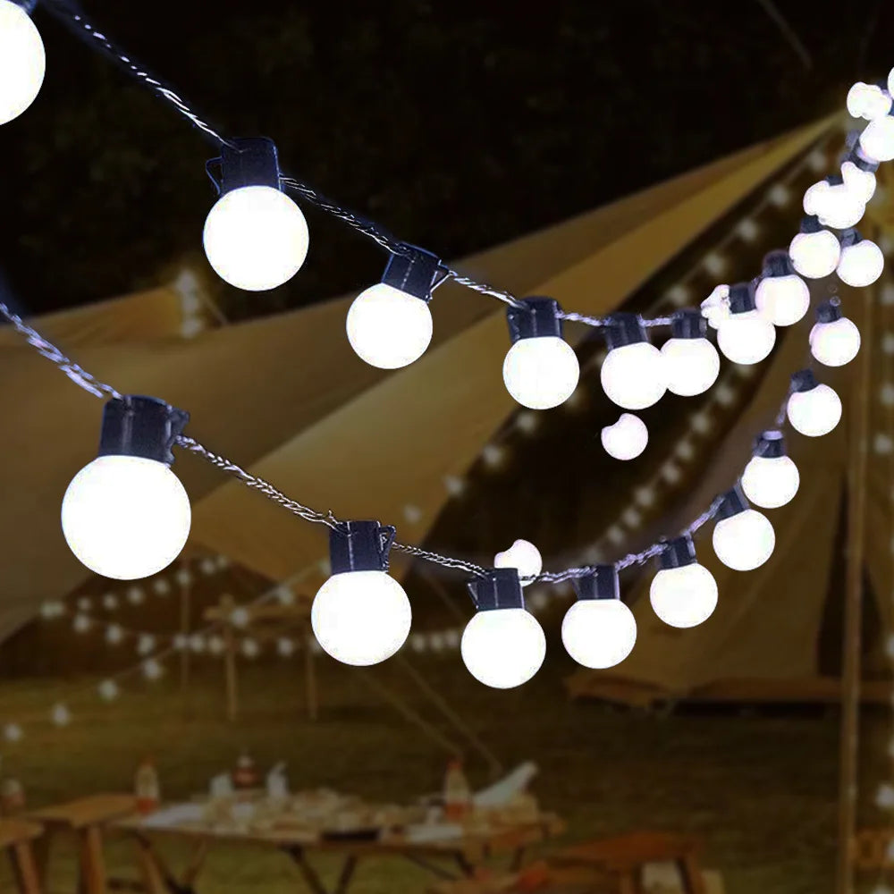 Outdoor Solar Lights White Bulbs String Lights For Garden