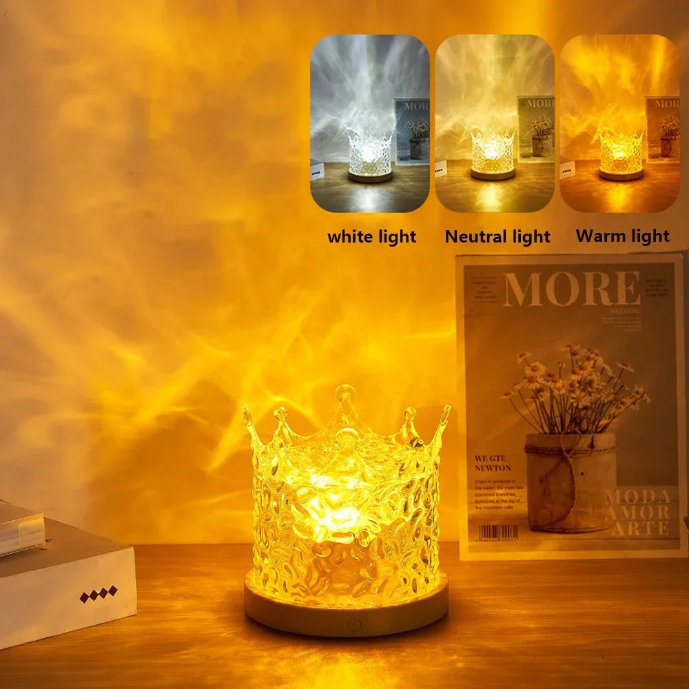 Dynamic Rotating Water Projector Night Light Flame Crystal Lamp Ocean Light