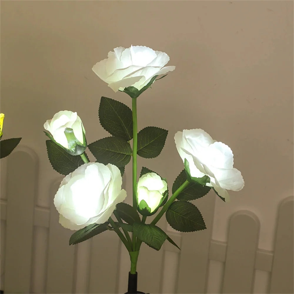 LED Solar 5-heads Rose Flower Outdoor Summer Lawn Lamp
