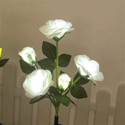 LED Solar 5-heads Rose Flower Outdoor Summer Lawn Lamp