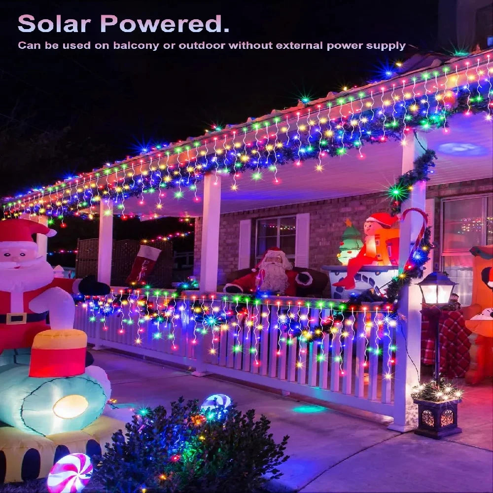 Christmas Lights Outdoor Waterproof Solar Curtain Icicle Lights