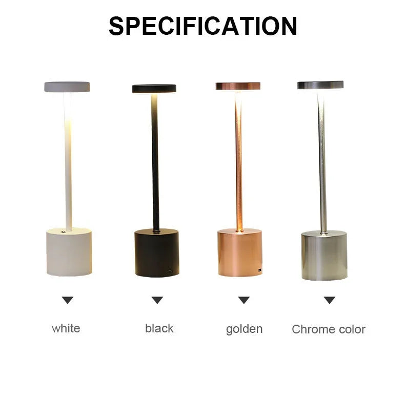 Simple LED Rechargeable Touch Metal Table Lamp Three Colors