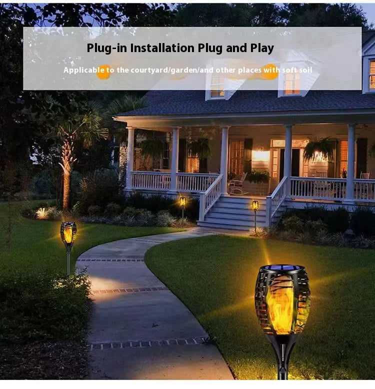 Solar Garden Flame Lights Flickering Flame Lamp Outdoor Lawn Light