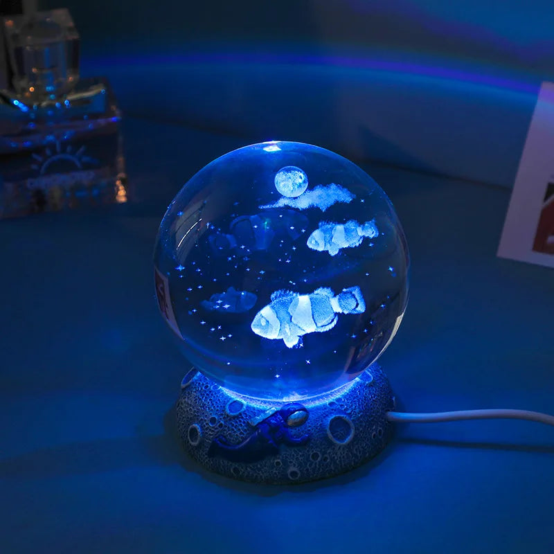 New Crystal Ball Night Light Ornament Luminous Resin Base Glass